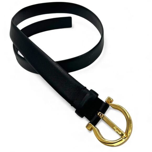 Salvatore Ferragamo Gancini belt gold black classic logo luxury womens XS 24-26 - Picture 1 of 7